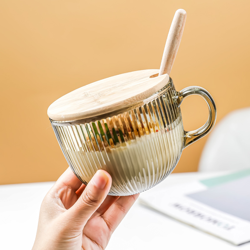大容量玻璃早餐杯带盖勺牛奶燕麦家用喝水杯子高颜值酸奶咖啡杯女 - 图2