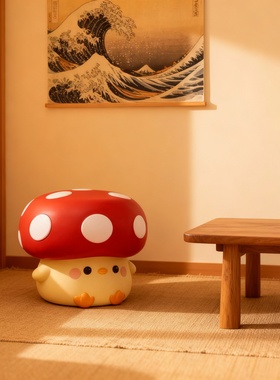 可爱蘑菇小鸡软胶坐凳摆件