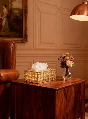 美拉德风水晶木质纸巾盒摆件