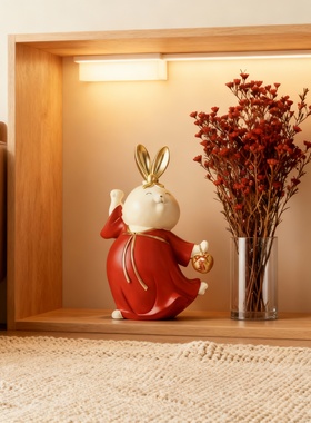 新年喜庆红色树脂兔子摆件
