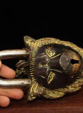 古董清朝民国古董锁老式纯铜旧铜锁钥匙箱门锁挂锁覆古怀旧铜锁