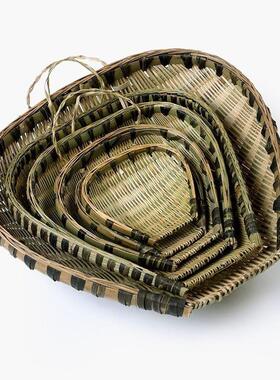 竹编青皮大筲箕簸箕竹编制品沥水沥米家用手工筲箕竹篮洗菜编织