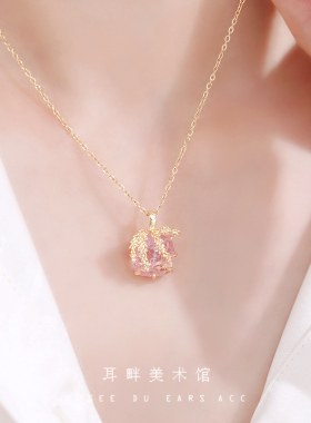 B粉色大宝石甜酷细项链颈链锁骨