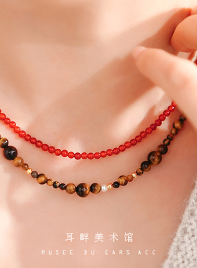 A美拉德虎眼石手工串珠项链女