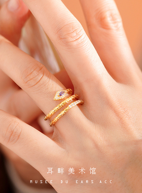 A金色蛇形戒指女可调节