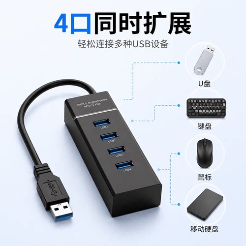 USB3.0扩展坞台式机主机笔记本电脑集线器多功能带供电加长延长分线拓展HUB多接口U盘键盘鼠标一拖四 - 图1