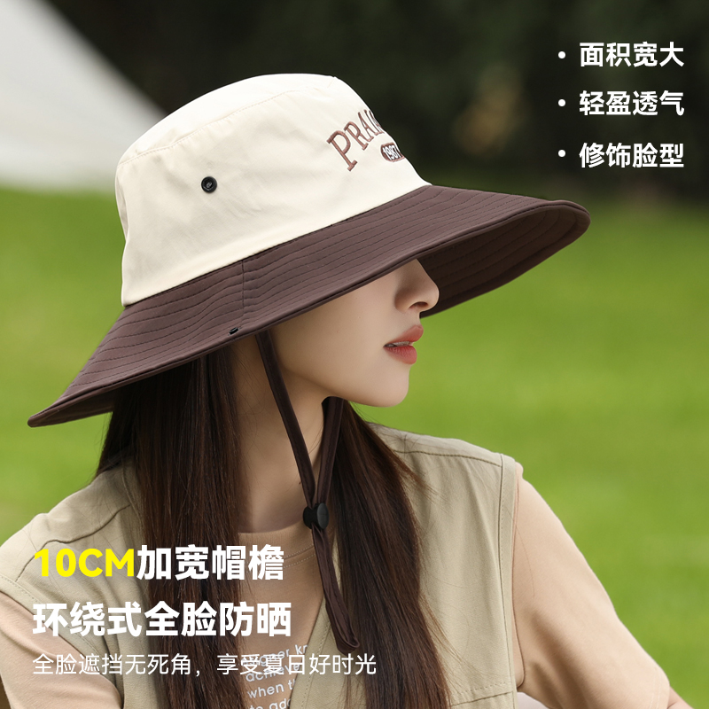 美式牛仔帽防晒帽女复古日系渔夫帽大帽檐徒步登山露营遮阳帽子男 - 图1