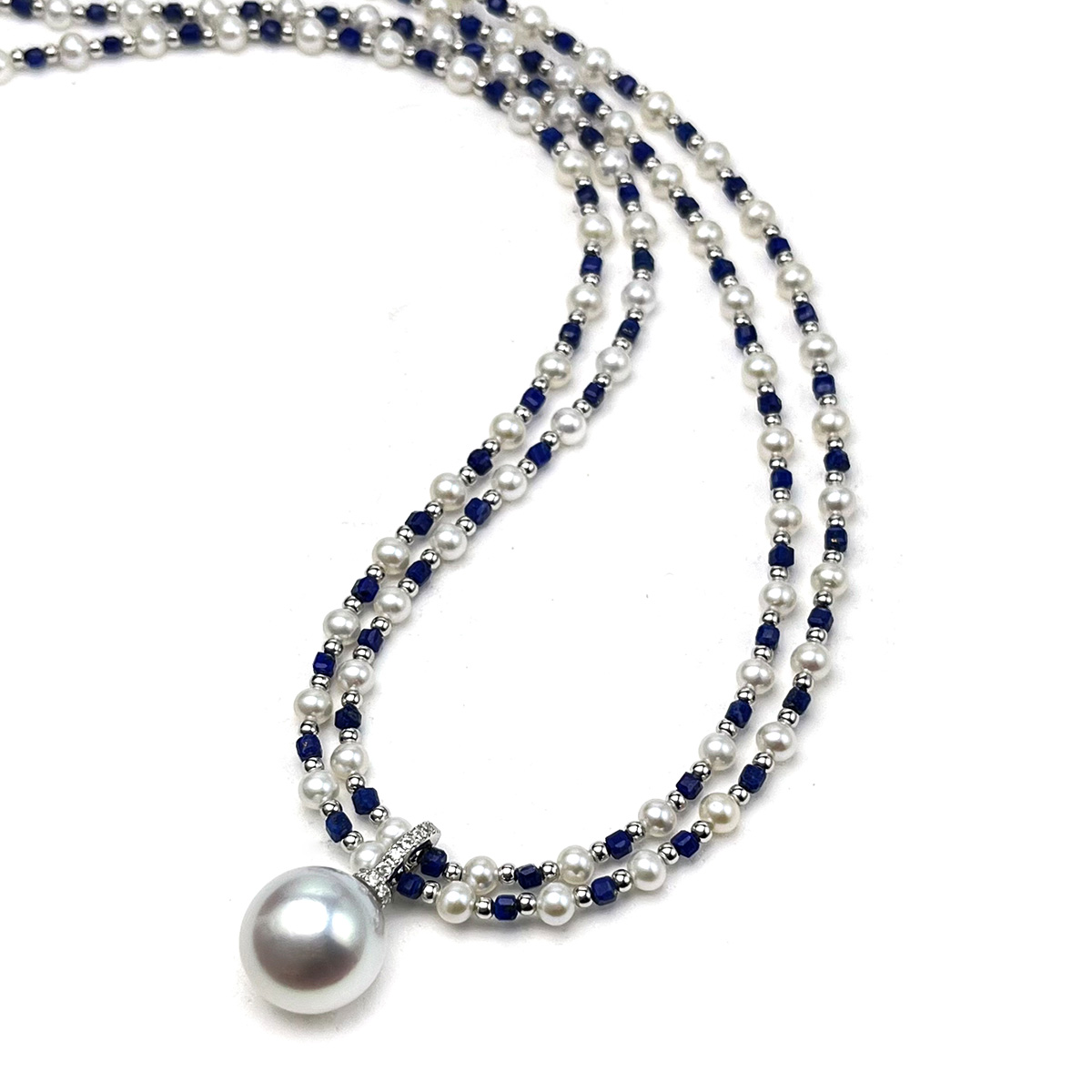 珍珠皇后 S925银澳白珍珠吊坠13-14mm万能扣青金石毛衣链 - 图2