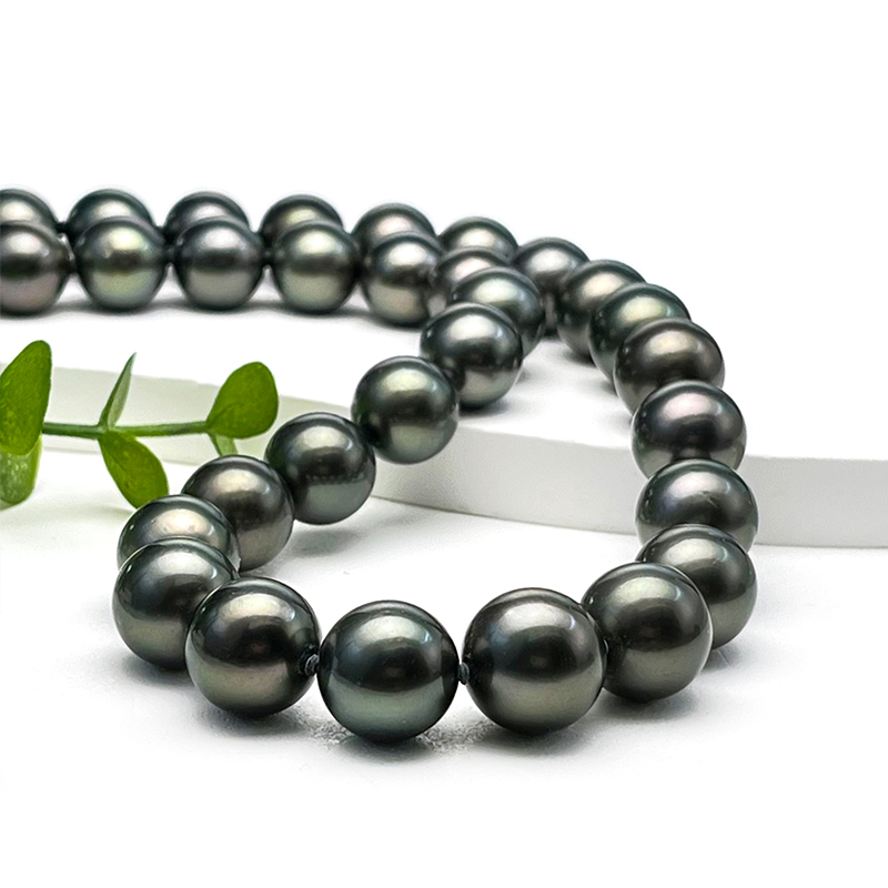 珍珠皇后 极光孔雀大溪地珍珠项链12-15mm正圆少瑕 附真科研大证 - 图1