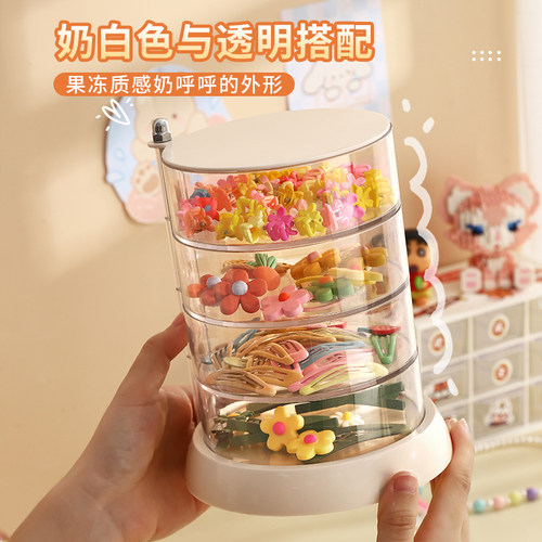 儿童发饰收纳盒旋转宝宝发卡头饰夹子整理小女孩头绳皮筋首饰盒 - 图1