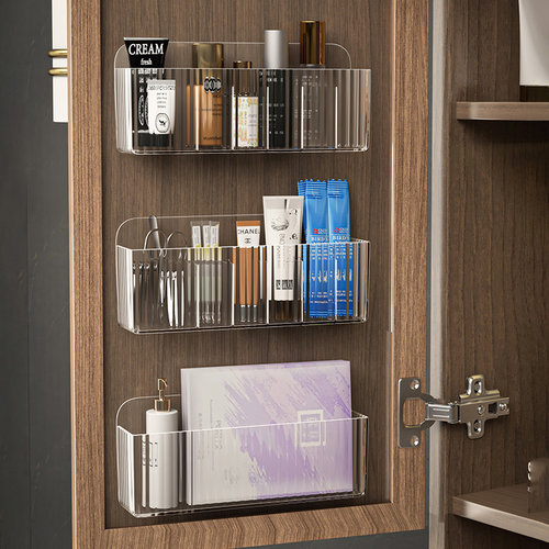 镜柜收纳盒壁挂卫生间洗手台口红化妆品面膜神器浴室柜门后置物架 - 图1