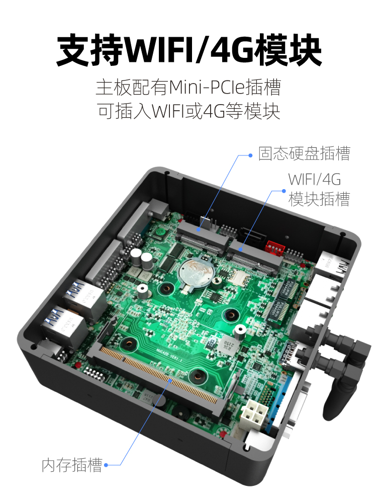 迷你主机无风扇电脑J1900嵌入式双网口冠弈散热J4125工控机小主机 - 图1