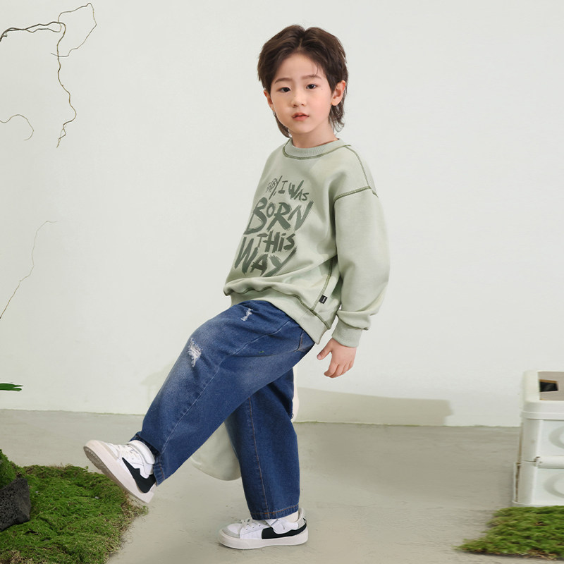 小o宝okids男童破洞牛仔裤2025春季新款儿童时尚裤子男孩长裤童装,淘宝优惠券,粉丝福利购,淘宝优惠卷
