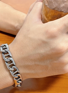 潮男钛钢手链嘻哈风古巴手链
