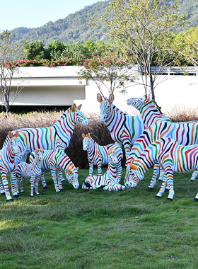户外景区公园大型彩色仿真斑马雕塑商场动物园幼儿园装饰动物摆件