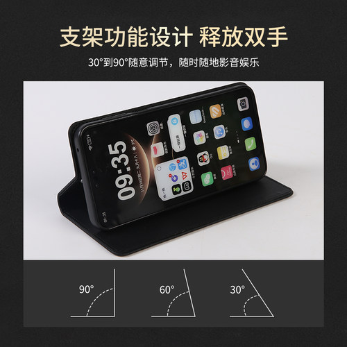 适用荣耀600pro海外版手机壳真皮磁吸翻盖手机套荣耀600lite/元气版400pro海外版头层牛皮镜头全包防摔保护壳 - 图1