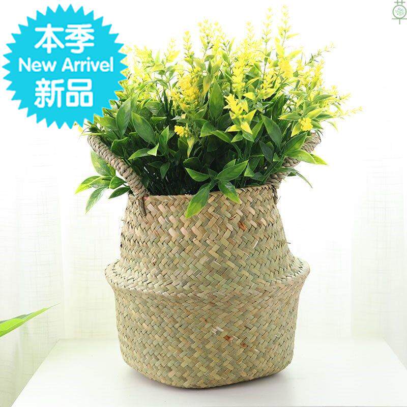 草编的筐干花6欧式竹篮篮子北欧花盆花篮藤编手编