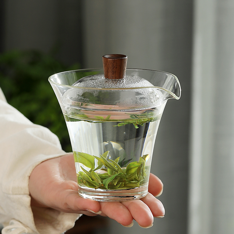 日式功夫茶盖碗绿茶透明泡茶碗加厚耐热盖杯玻璃过滤防烫茶碗单个 - 图2