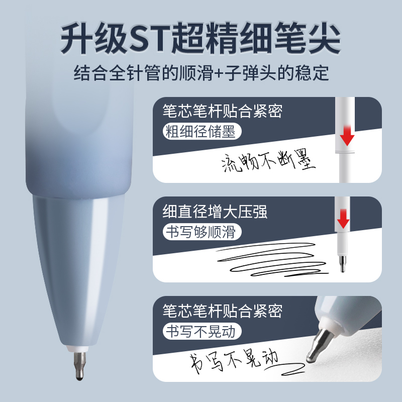 刷题笔高颜值速干st按动中性笔学生用考试笔顺滑0.5笔芯黑色水性签字笔水笔ins日系碳素文具黑笔头圆珠笔 - 图2