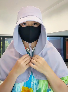 春季一体式护颈防晒披肩帽女夏季