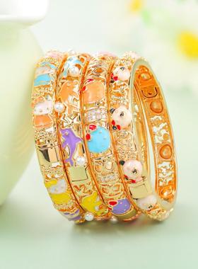 北京景泰蓝儿童手镯民族风开口镶钻镂空镯子六一儿童礼物