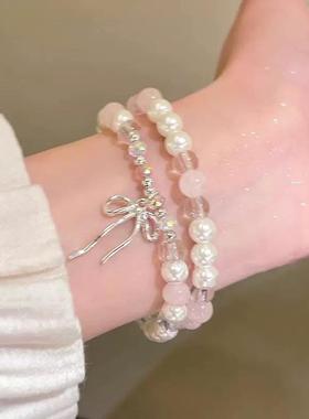 仿珍珠手链女生叠戴双层正圆轻奢小众设计ins精致法式气质2025年