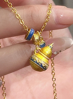 古法金色葫芦吊坠项链女新中式设计气质锁骨链转运珠