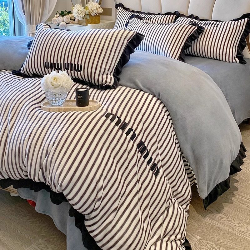 冬季保暖牛奶绒四件套加厚花边被套少女心床单床笠款双面珊瑚绒4,淘宝优惠券,粉丝福利购,淘宝优惠卷