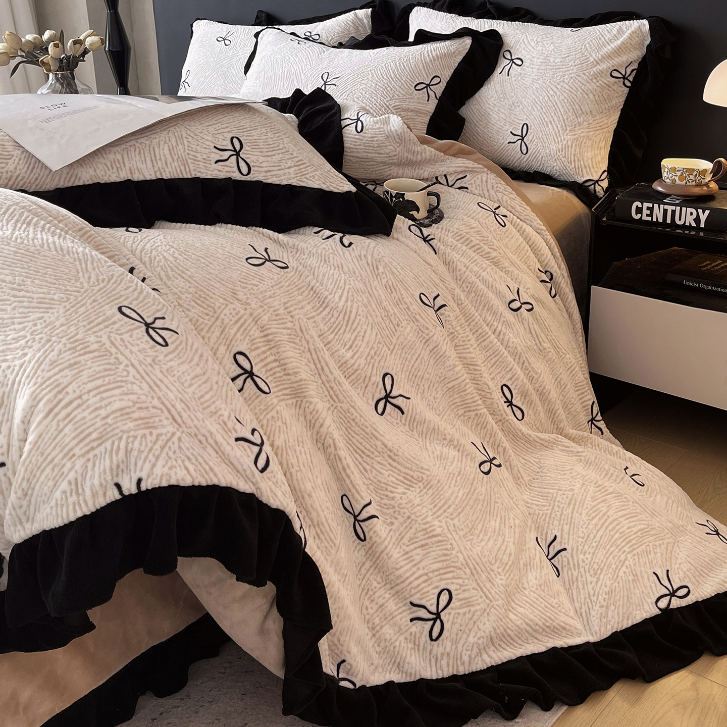 法式牛奶绒花边四件套冬季加厚毛绒被套罩珊瑚绒床单加绒床上用品,淘宝优惠券,粉丝福利购,淘宝优惠卷