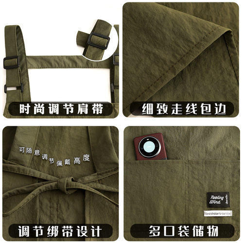 时尚防泼水围裙家用厨房做饭围腰定制餐饮专用工作服咖啡店印字女 - 图1