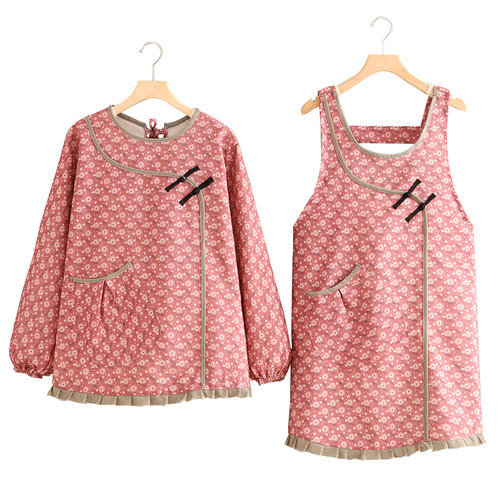 复古帆布围裙家用厨房防污长袖罩衣女做饭围腰餐饮专用外穿工作服 - 图3