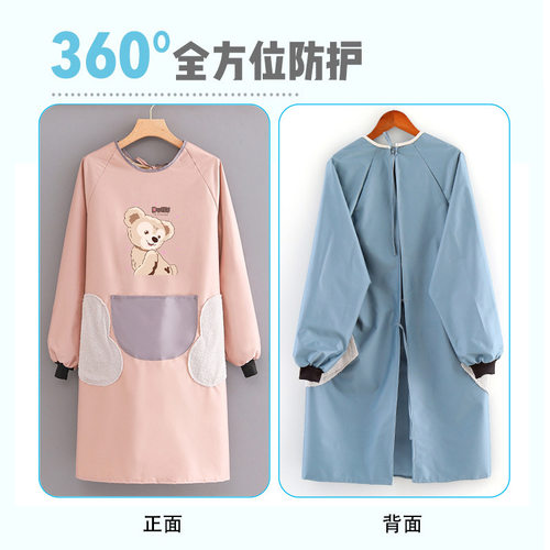 防水卡通围裙家用厨房防油长袖罩衣定制印字餐饮专用工作服围腰女 - 图2