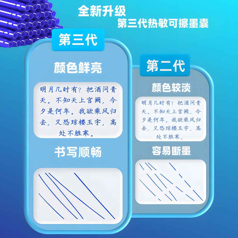 热敏可擦钢笔墨囊小口径2.6mm晶蓝50支小学生专用标准可替换复写练字通用摩易擦黑色墨水胆芯橡皮可擦无痕迹 - 图3