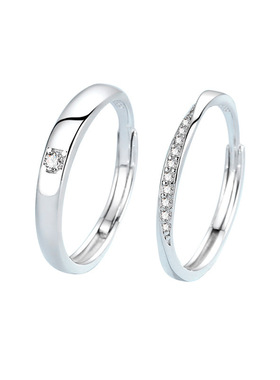 S999足银共度余生情侣款戒指简约小众素圈七夕情人节求婚钻戒一对