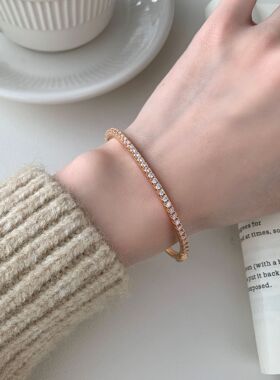 S925纯银镶钻排钻手镯女款复古轻
