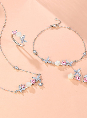 原创s999足银蝶舞花间戒指女款花朵开口可调节高级感百搭指环