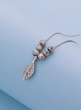 S925纯银五福珠树叶子项链女韩版百搭轻奢感车花黄金色转运珠吊坠