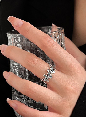 s925纯银唐草阑珊开口戒指女2023年新款国潮风花纹元素小众简约指