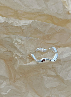 纯银波浪戒指小众设计ins冷淡风s925食指开口个性女指环自律饰品