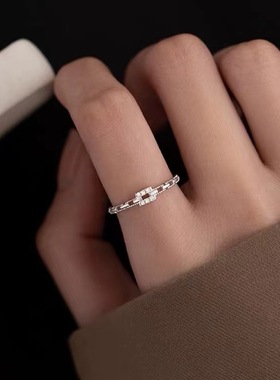 s925纯银链条戒指女2023年新款潮小众设计冷淡风指环轻奢潮食指戒