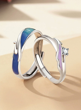 原创天生一对S999足银情侣戒指轻奢小众设计指环珐琅对戒手饰