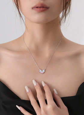 s999足银奇遇花园系列流光蝴蝶项链时尚纯银蝴蝶锁骨链送女友礼物
