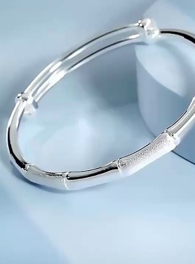 s999足银竹节手镯女莫比乌斯实心镯子高级感磨砂开口推拉手环