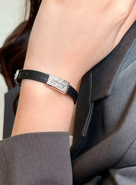 s925纯银黑色皮带项链女脖颈链轻奢小众气质2024新款锁骨链项饰品