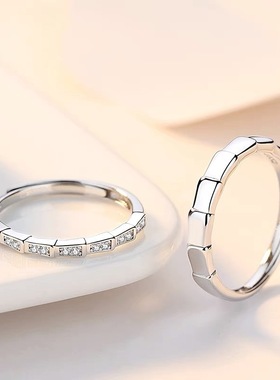 原创s925纯银竹之恋情侣对戒一对男女镶钻韩版高级感小众设计戒指