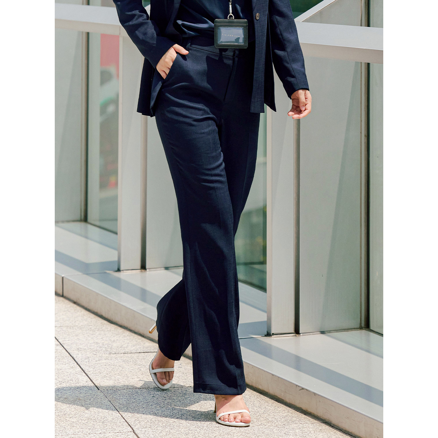 TieForHer Ecole7日神裤 垂感藏青舒适通勤直筒西裤梨形百搭裤子,淘宝优惠券,粉丝福利购,淘宝优惠卷