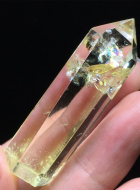 天然黄水晶柱子摆件黄水晶原石打磨单尖六棱柱家居桌面摆件