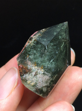天然绿幽灵四季幽灵迷你柱摆件绿色水晶精品单尖柱彩虹摆件