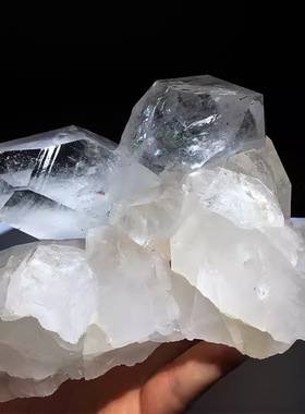 喜马拉雅天然白水晶簇原石原矿原皮透体彩虹手链消磁桌面客厅摆件