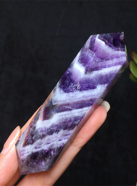 天然梦幻紫水晶双尖柱深紫色原石打磨双尖六棱柱家居桌面饰品摆件